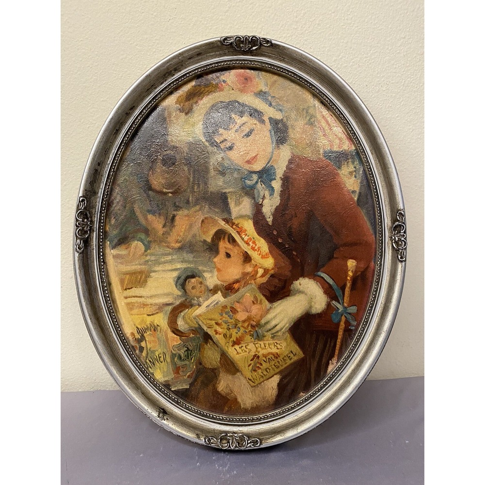 VNTG RARE 1988 MOM & DAUGHTER SHOPPING"LES FLUERS"B HULDAH FRAMED TEXTURE PRINTS